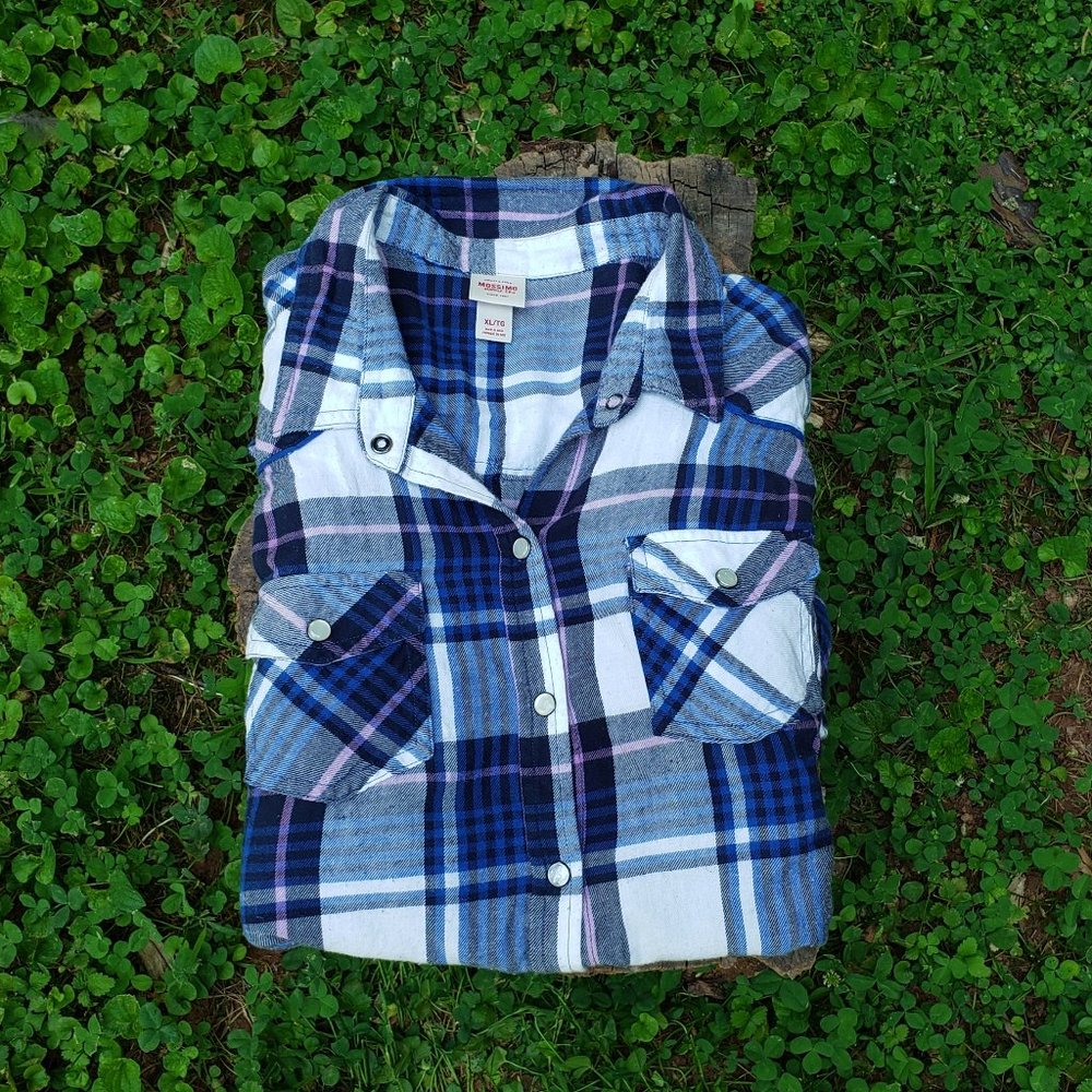 Mossimo Blue Plaid Flannel Shirt